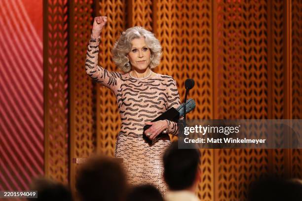 Honoree Jane Fonda accepts the SAG Life Achievement Award onstage during the 31st Annual Screen Actors Guild Awards at Shrine Auditorium and Expo...