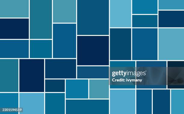 ilustrações de stock, clip art, desenhos animados e ícones de blue rectangle shape photo frame template collage backgrounds - clip art