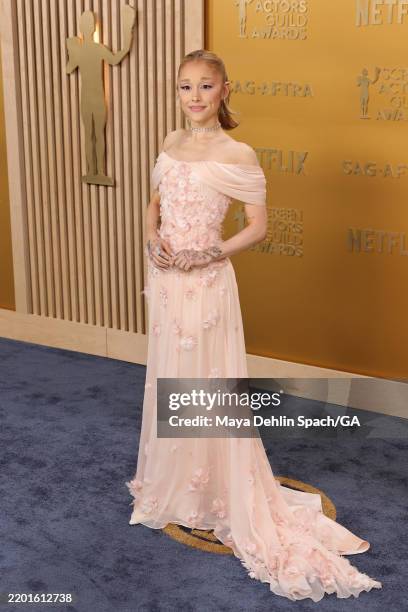 Ariana Grande arrives at the 31st Annual Screen Actors Guild Awards at Shrine Auditorium and Expo Hall on February 23, 2025 in Los Angeles,...