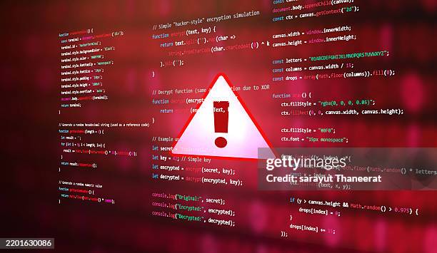 caution sign data unlocking hackers. malicious software, virus and cybercrime, system warning hacked alert, cyberattack on online network, data breach, risk of website. compromised information concept. - malicious code stock pictures, royalty-free photos & images