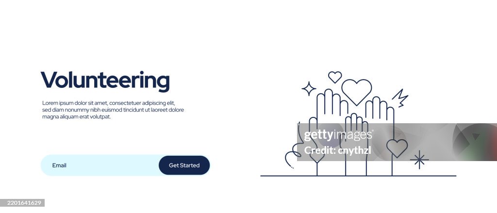 Volunteering Concept Line Art Style Vector Illustration. Design for Web Page, Banner, Poster, Print etc.