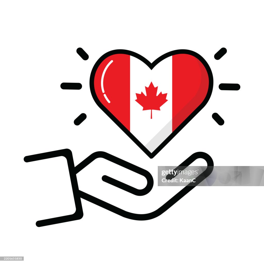Canada concept vector stock illustration. Hand and heart shape canadian flag template design.