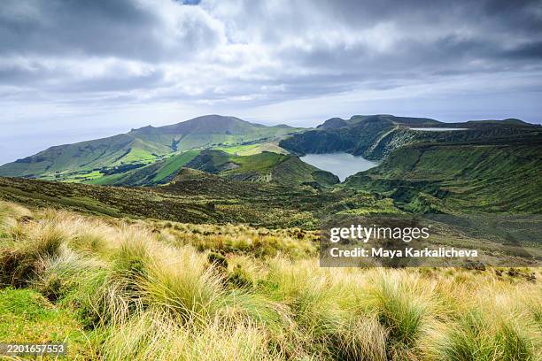 lakes in the island of flores, lagoa comprida azores - biodiversidad fotografías e imágenes de stock