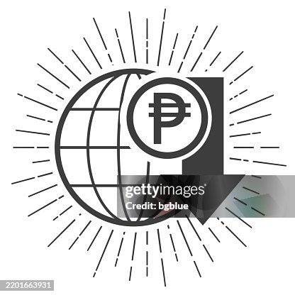 Peso rate decrease. Icon with sunbursts on white background Peso rate decrease. Icon with sunbursts on white background