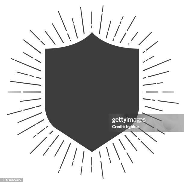 shield. icon with sunbursts on white background - security guard white background stock illustrations