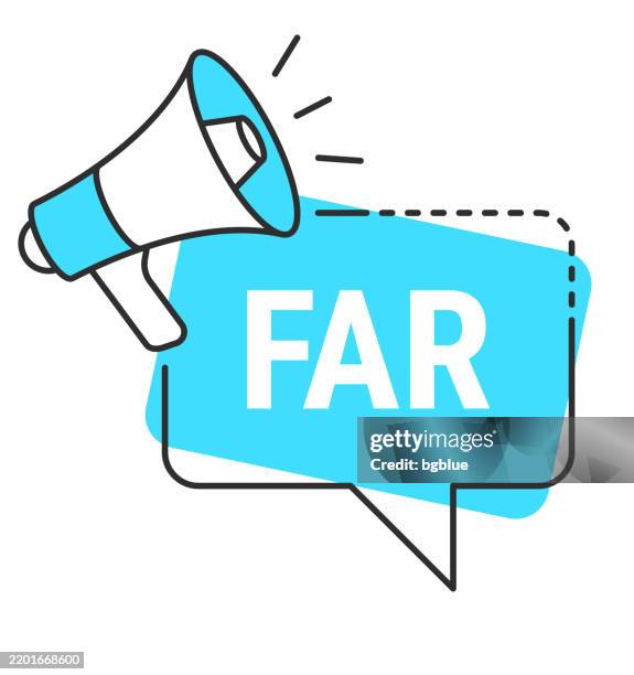far - speech bubble and megaphone on white background - deep conversation stock illustrations