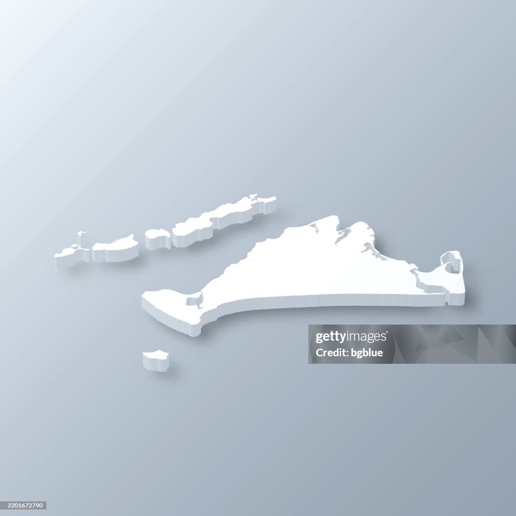 Dukes County, Massachusetts. 3D Map on gray background