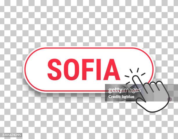 sofia - 3d click web button with hand cursor on blank background - sofia stock illustrations