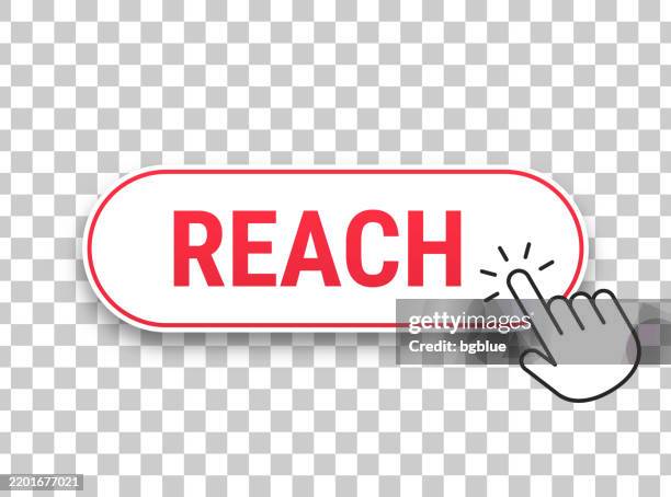 reach - 3d click web button with hand cursor on blank background - hand grab box stock illustrations