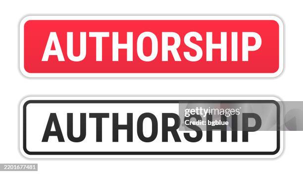 authorship - red and black labels on white background - copyright symbol transparent background stock illustrations