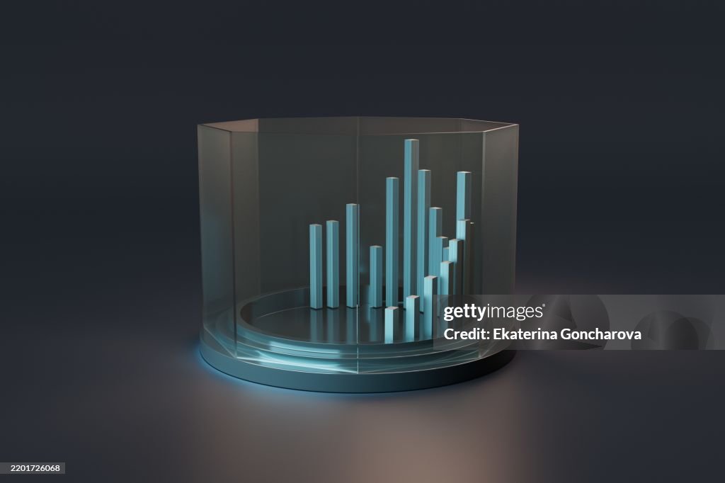 Modern Glass-Enclosed Bar Graph on Dark Background