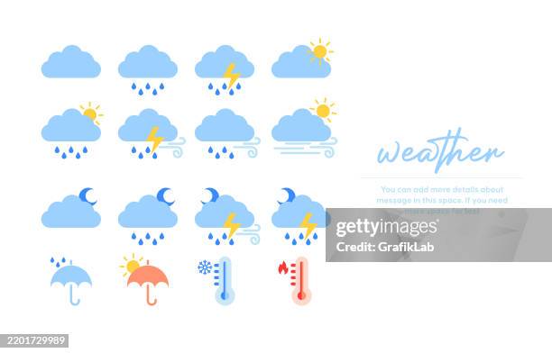 set of weather icon flat design - llüstrasyon - rainy season stock illustrations