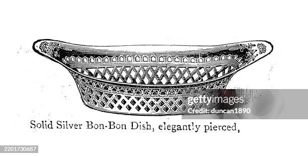 victorian bon-bon dish vintage illustration, 1890s, 19th century - biscuit basin stock illustrations