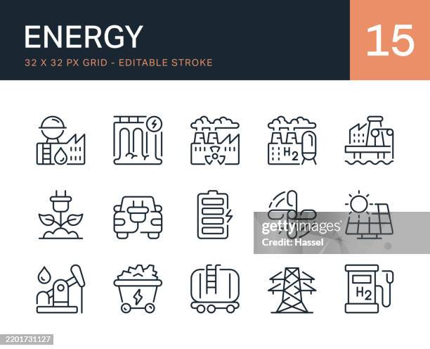 energy sources icon set isolated on white background. editable stroke vector style icon symbols. - renewable natural gas stock illustrations