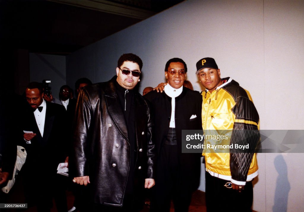 A Train Rappers Rappers Heavy D. and L.L. Cool J. poses for photos with Soul Train ...