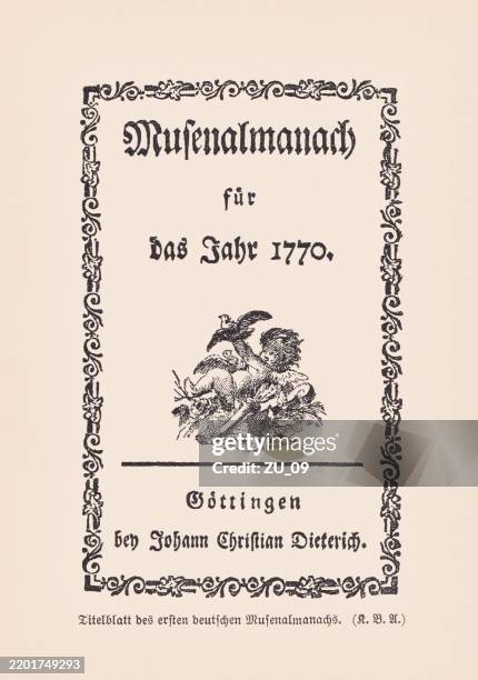 ilustraciones, imágenes clip art, dibujos animados e iconos de stock de primera portada del almanaque de las musas (1770), facsímil, publicado en 1895 - clásico