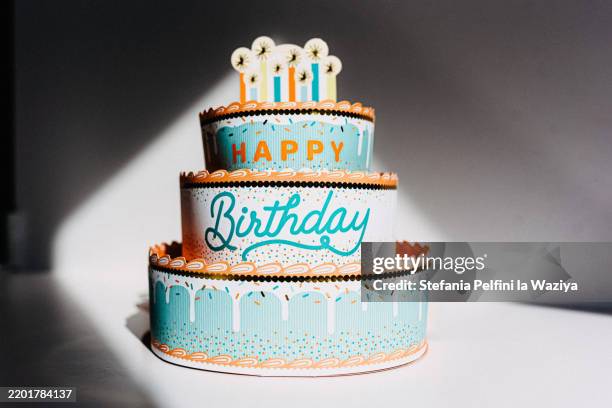 decorative birthday card that resembles birthday cake - birthday card stock pictures, royalty-free photos & images
