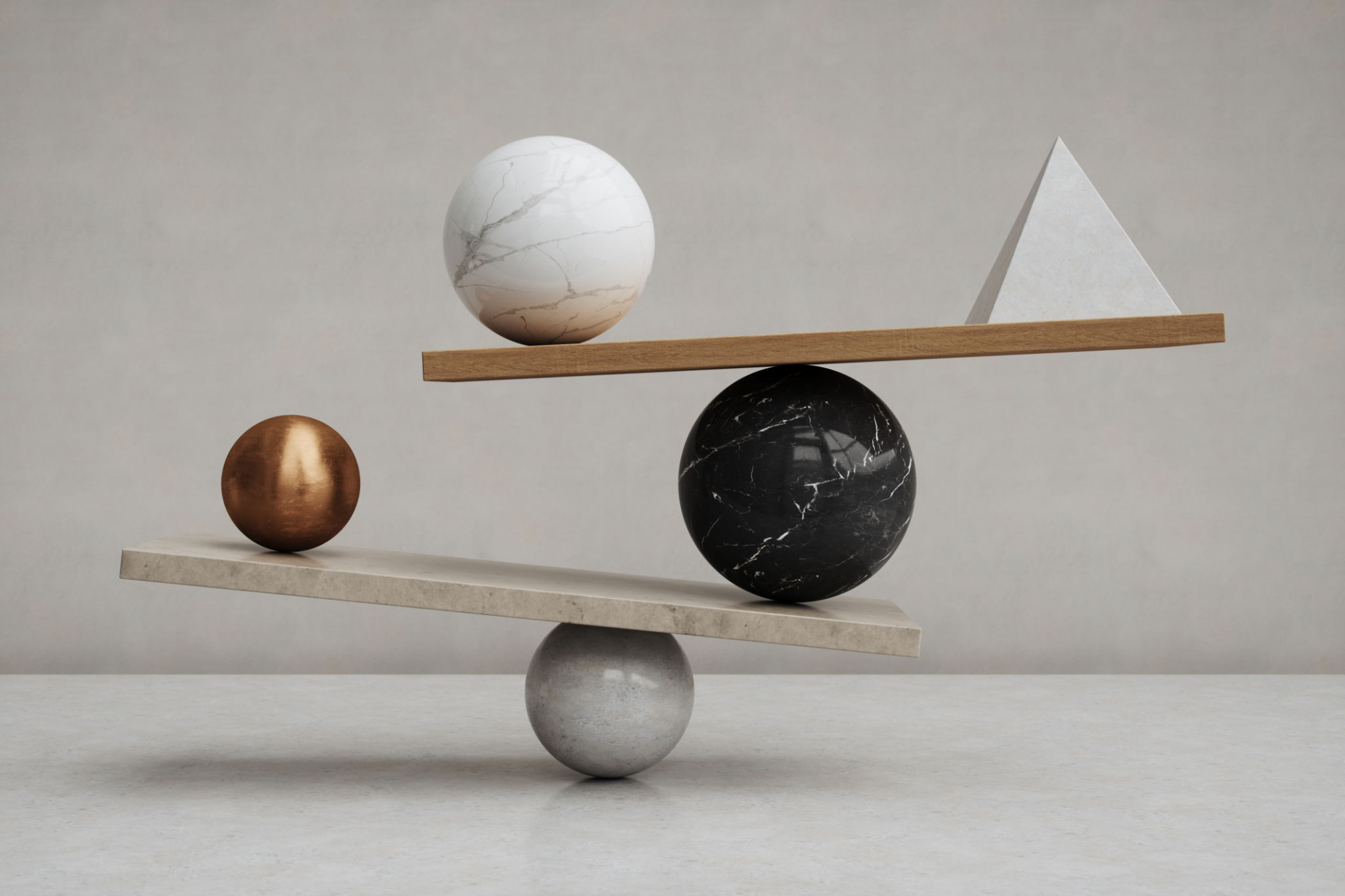 Geometric Balance Concept with Spheres and Pyramid Geometric Balance Concept with Spheres and Pyramid