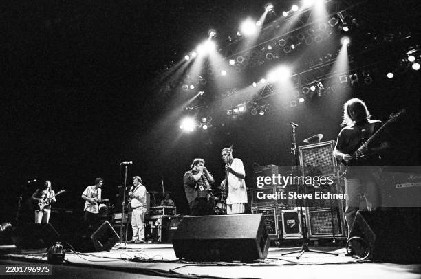 View of members of American Rock groups Blues Traveler & Col Bruce Hampton and the Aquarium Rescue Unit as they perform onstage, during the HORDE...