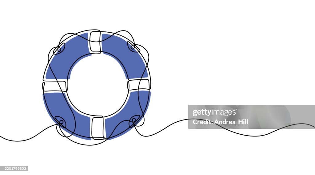Life Ring, Buoy Continuous Line Drawing with Editable Stroke