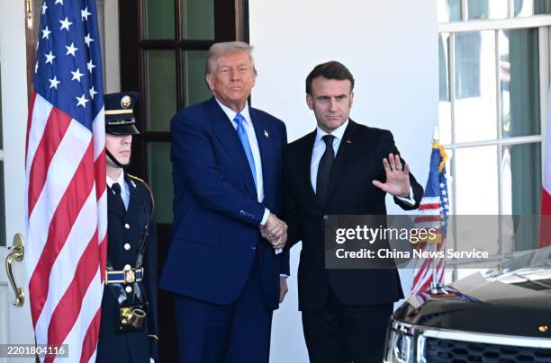 President Donald Trump meets with French President Emmanuel Macron at the White House on February 24, 2025 in Washington, DC.