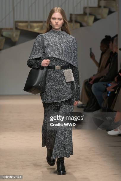 Model on the runway at the Tod's Fall RTW 2025 fashion show as part of Milan Fashion Week on February 28, 2025 in Milan, Italy.