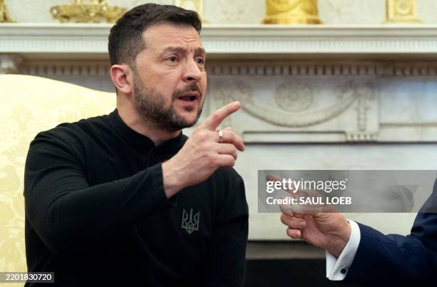 President Donald Trump and Ukraine's President Volodymyr Zelensky meet in the Oval Office of the White House in Washington, DC, February 28, 2025....