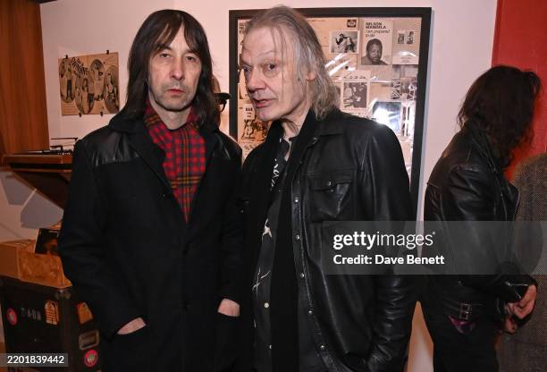Bobby Gillespie and William Orbit attend Mick Jones' Rock & Roll Public Library exhibition and magazine launch at Farsight Gallery on February 28,...