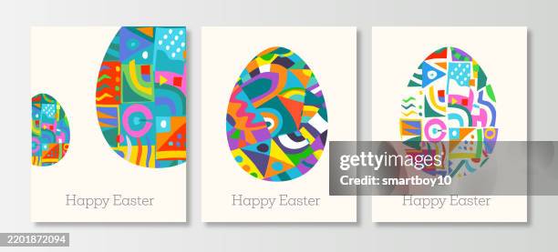 easter greeting card set - easter egg pattern stock illustrations