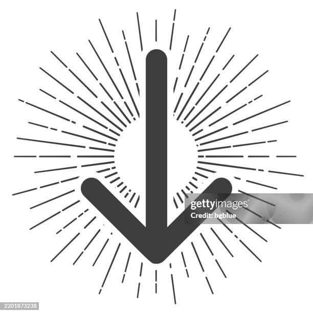 down arrow. icon with sunbursts on white background - pointing down white background stock illustrations
