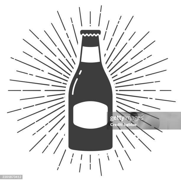 beer bottle. icon with sunbursts on white background - cider stock illustrations
