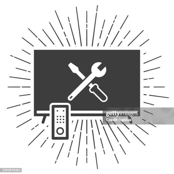 tv settings - tools. icon with sunbursts on white background - old control panel stock illustrations