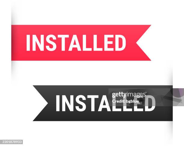 installed - banner, bookmark, ribbon, label on white background - light installation stock illustrations
