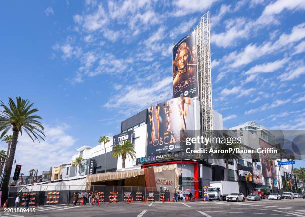 General views of the Oscars red carpet setup for the 97th Academy Awards at Hollywood & Highland and the Dolby Theatre on February 28, 2025 in...