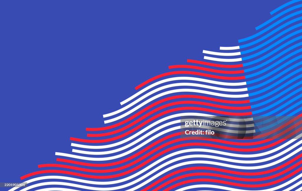 American Red White and Blue Patriotic Independence Day Holiday Wave Stripe Line Abstract Background