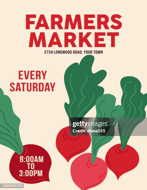 minimalist farmers market poster template - radish stock illustrations