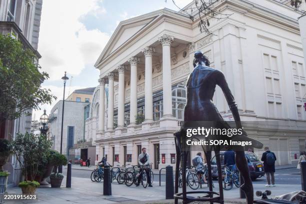 General view of the Royal Opera House and the 'Young Dancer' statue by Enzo Plazzotta in Covent Garden.