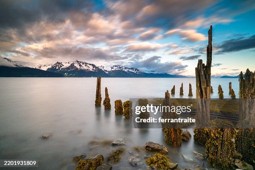 Long exposure of eroded pier in Seward Alaska Long exposure of eroded pier in Seward Alaska