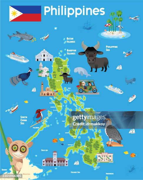 cartoon-karte von philippinen - philippinen stock-grafiken, -clipart, -cartoons und -symbole