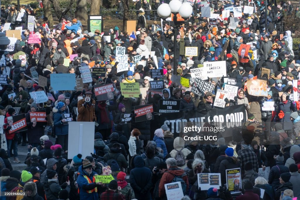 Hundreds gather, protest Trump and Musk actions, Union Square, New York, New York