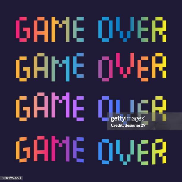 pixel art game over color gradient text vector set - game over stock illustrations