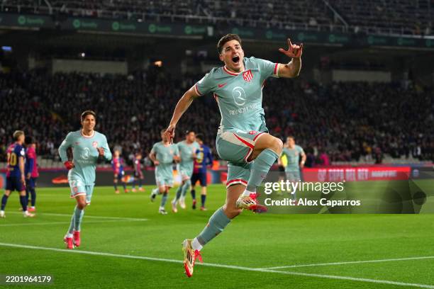 Julian Alvarez of Atletico de Madrid celebrates scoring his team's first goal during the Copa del Rey Semi Final match between FC Barcelona and...