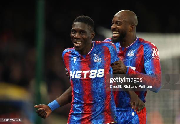 Ismaila Sarr of Crystal Palace celebrates scoring his team's third goal during the Premier League match between Crystal Palace FC and Aston Villa FC...
