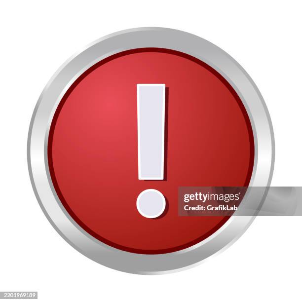 red circular warning icon with exclamation mark inside - mechanical engineering stock illustrations