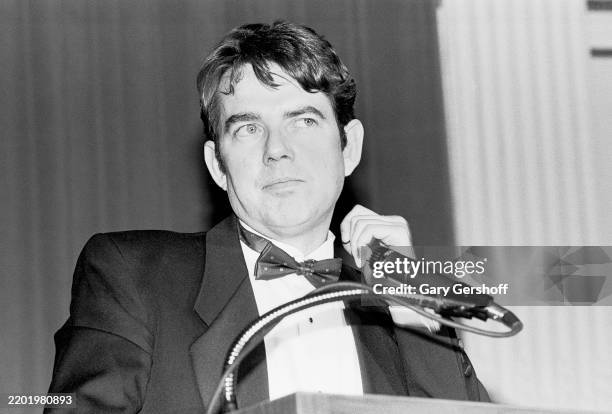American composer & singer Jimmy Webb speaks from a lectern, during the 17th annual Songwriters Hall of Fame Awards, onstage at the Plaza Hotel, New...