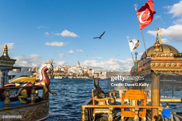 ornate boats on the bosporus, istanbul, turkey - istanbul province stock pictures, royalty-free photos & images