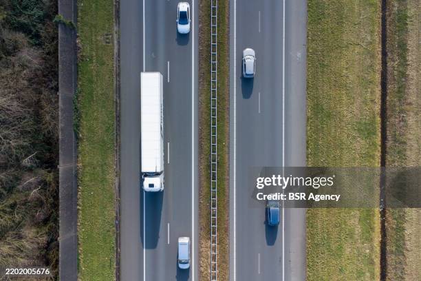General aerial view of a motorway on February 28, 2025 in Veghel, Netherlands.