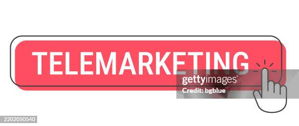 telemarketing - click button with hand cursor on white background - hand pushing button stock illustrations