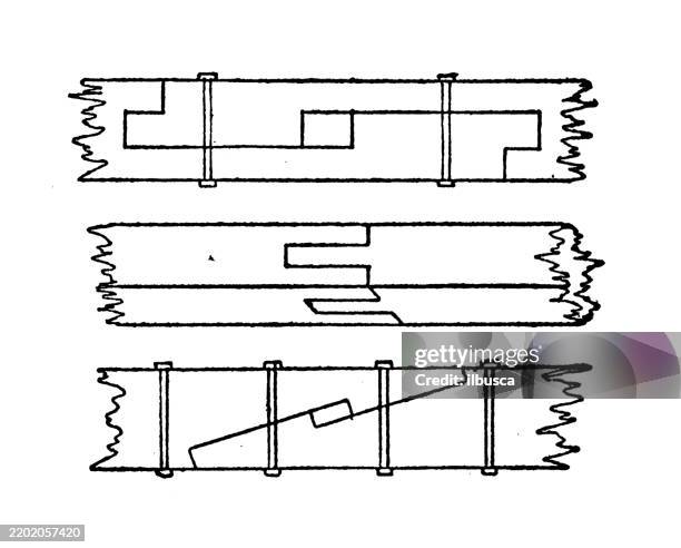 scarf joints - timber building frame stock illustrations
