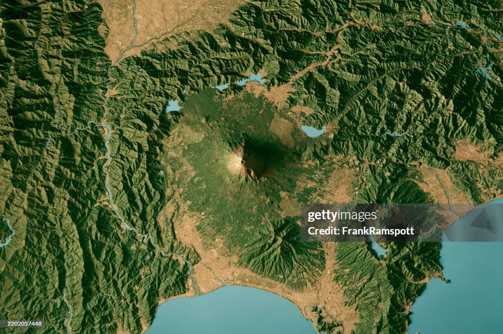 Mount Fuji Satellite Topographic Map 3D Render True Color